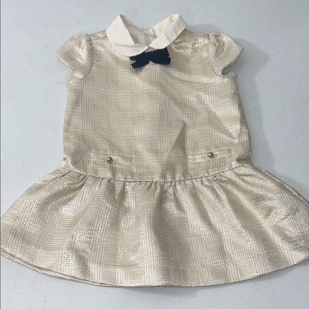 Janie and Jack Baby Girl Holiday Christmas Gold Short Sleeve Dress 18-24 Months